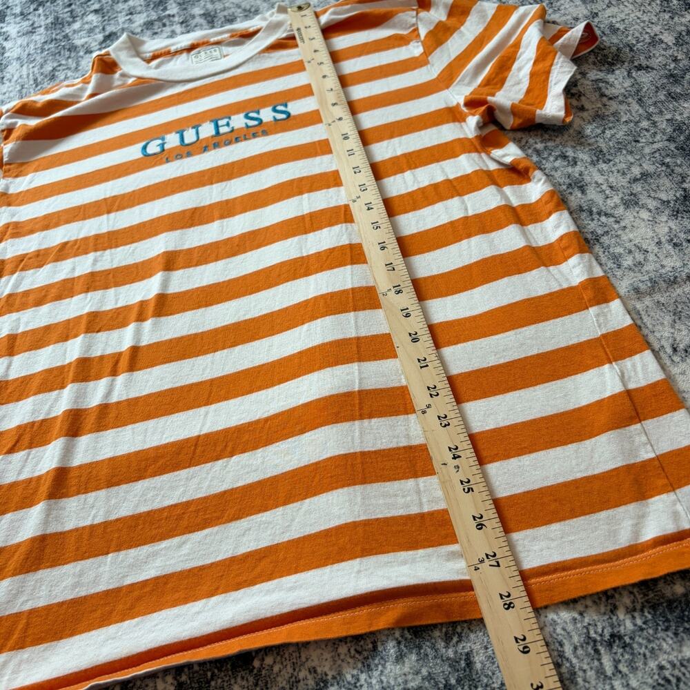 Guess Los Angeles Men's Striped T-Shirt Orange White Embroidered Logo Sz Medium - Picture 5 of 10